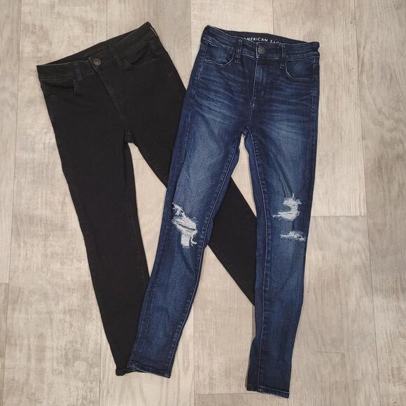 American Eagle Women's Jeans Sz 0 Short High Rise Stretch Jegging Lot of 2 Y2K - Picture 1 of 10